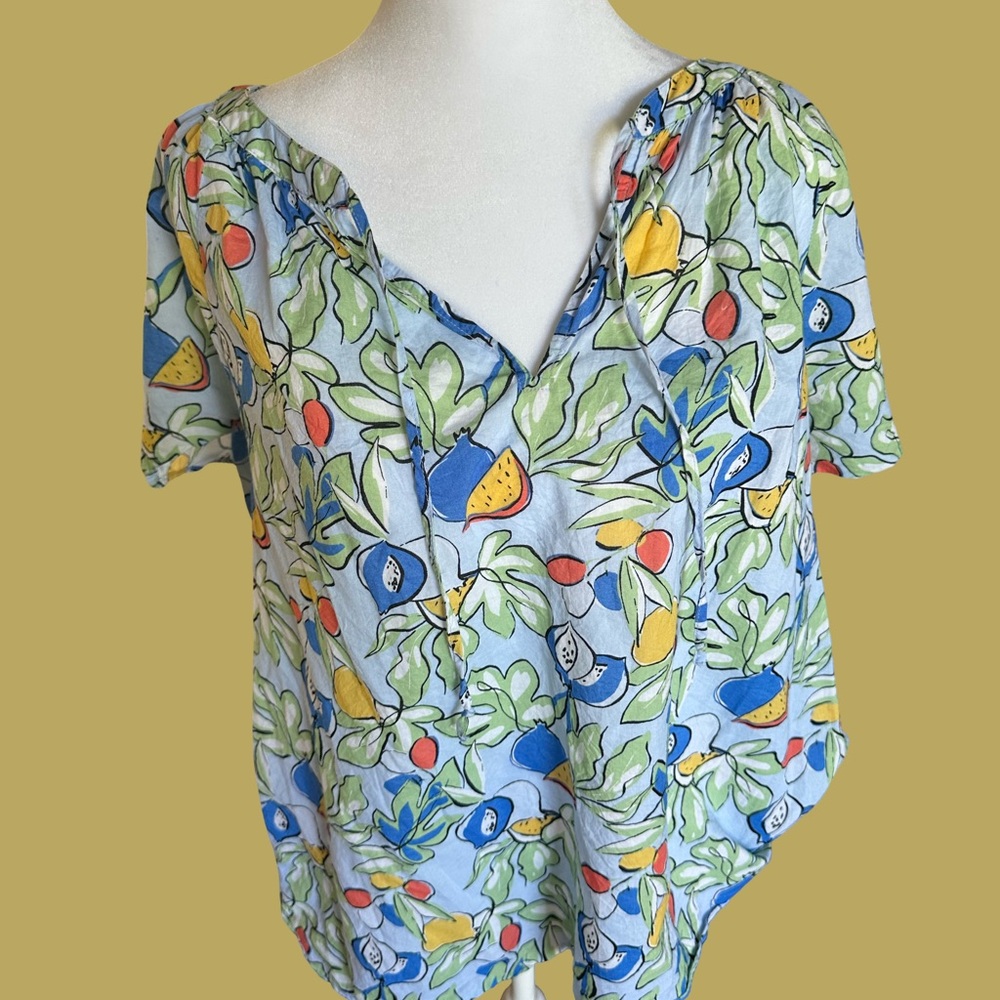 Loft Women’s Light Blue PassionFruit-Print Short Sleeve Top